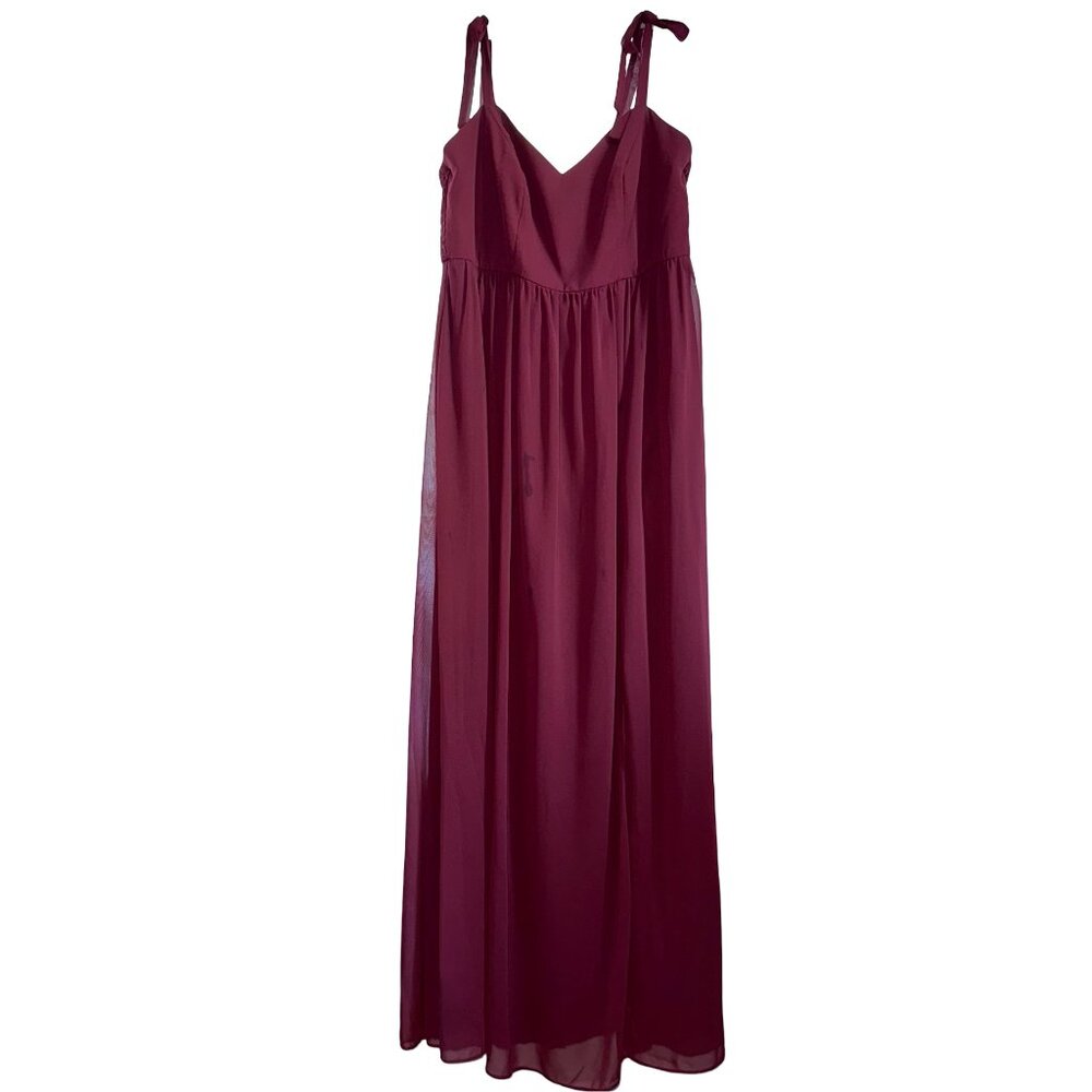 David's Bridal Burgundy Chiffon Tie-Strap A-Line Wedding Dress - Picture 4 of 5